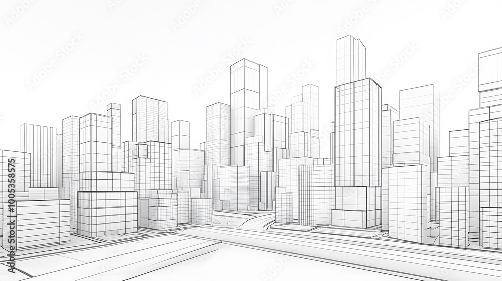 low poly modern wireframe city 3d rendering. low poly modern wireframe city 3d rendering.