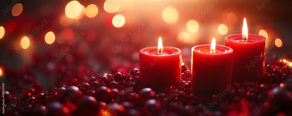 Background filled with red candles and their warm flames, creating a romantic and intimate ambiance with a cozy candlelit glow Background filled with red candles and their warm flames, creating a romantic and intimate ambiance with a cozy candlelit glow