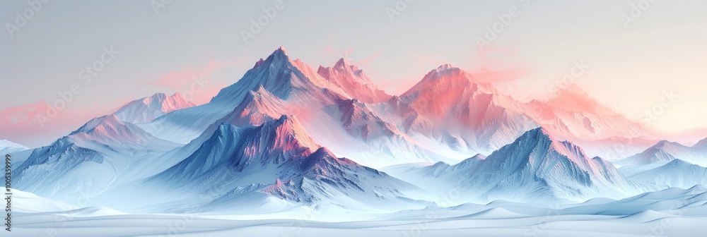 Obraz premium Snowy mountains with a pink and blue gradient under a soft pink sky. AI generative. .