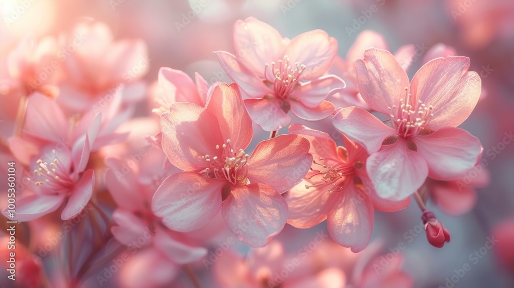 Close-up of delicate pink flowers with soft light. AI generative. . Close-up of delicate pink flowers with soft light. AI generative. .