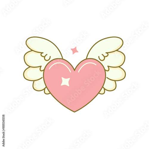 Cute Lovely Flying Love Heart Pink Angel Feather Wings in Heaven Sky