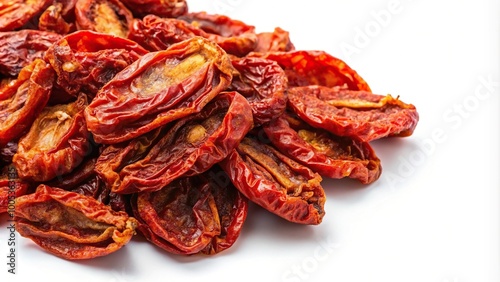 Reflected dried tomatoes isolated on white background