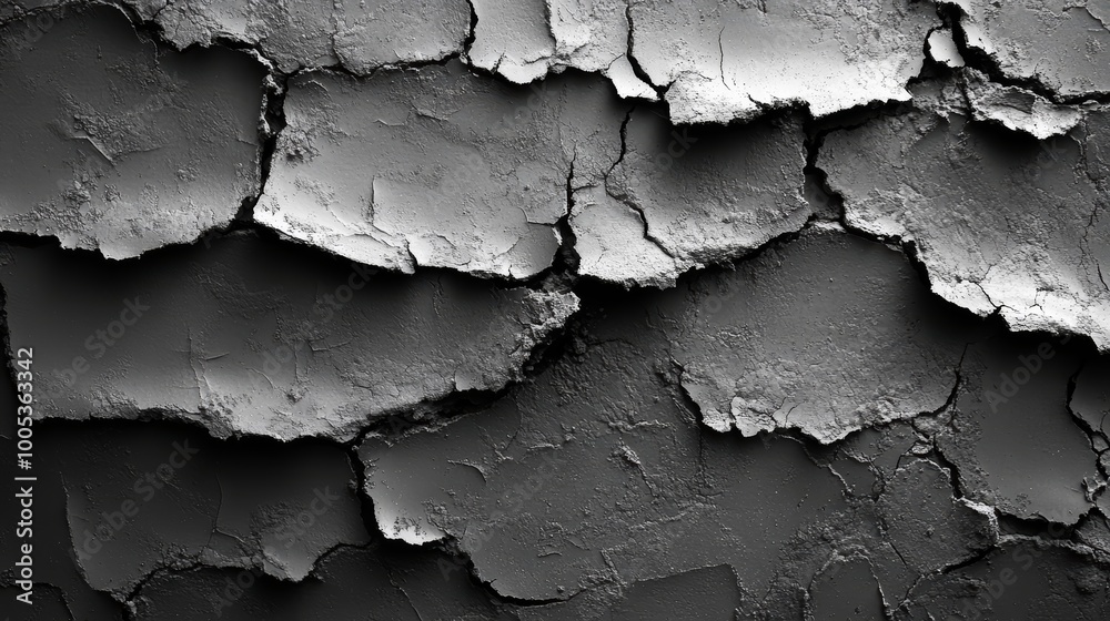 Obraz premium Cracked black and white wall texture, abstract