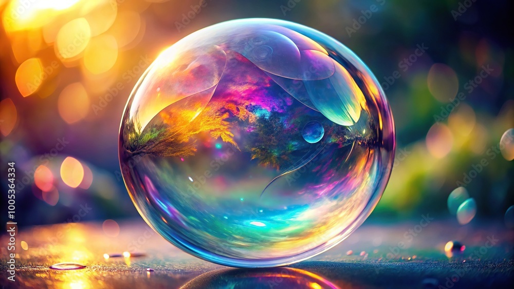Reflected mesmerizing soap bubble closeup with soft focus and high key lighting Reflected mesmerizing soap bubble closeup with soft focus and high key lighting