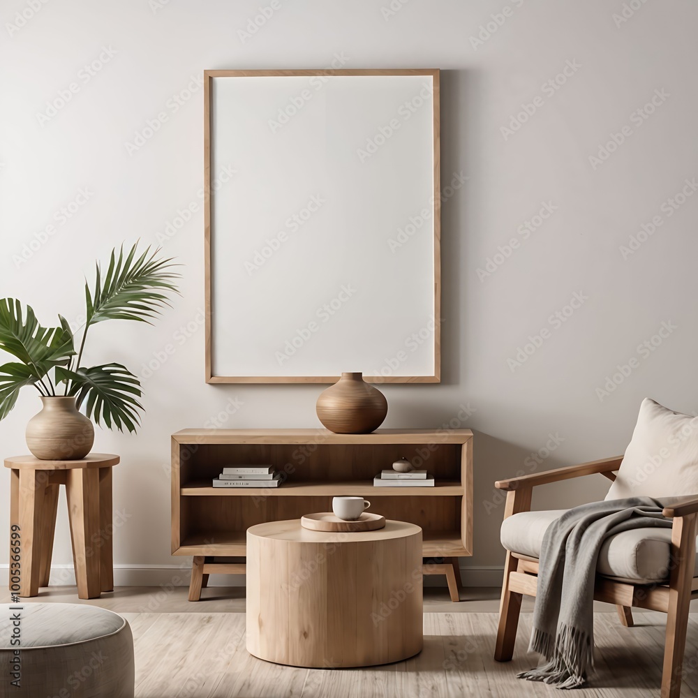 Obraz premium Frame mockup in living room with Scandinavian interior background, mockup frame design, frame mockup