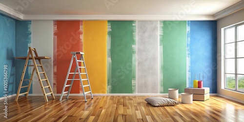 Fototapeta Naklejka Na Ścianę i Meble -  Reflected paint colors on wall during renovation