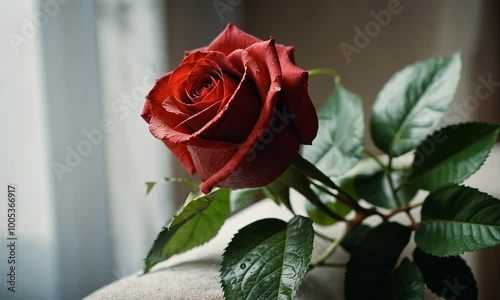 Red rose in brides flower bouquet fow wedding made by florist photo