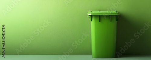 Recycling bin on a smooth pale green backdrop, emphasizing an ecofriendly trash can with extensive copy space for environmental promotions photo