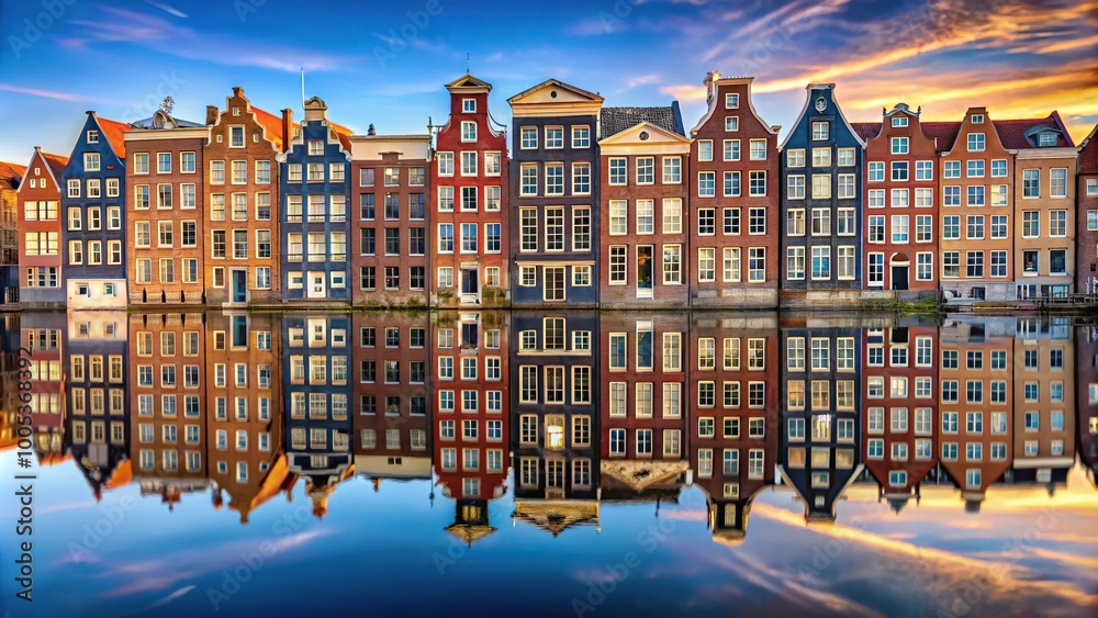Fototapeta premium Reflection of houses in Amsterdam on water