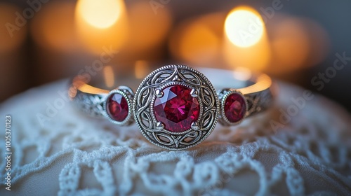 Elegant Ruby Gemstone Ring in Candlelight Generative AI photo