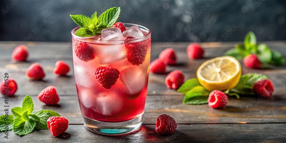 Refreshing iced raspberry lemonade cocktail from a worm's eye view Refreshing iced raspberry lemonade cocktail from a worm's eye view