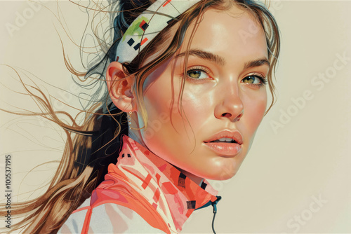 Close-Up of Fit Young Woman in Athletic Wear with Headband Against a Soft Background