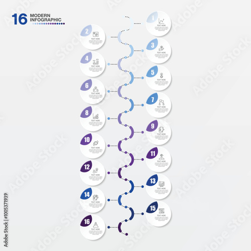 Modern infographic template with 16 steps, process or options