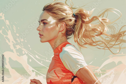 Dynamic Young Woman Running on a Sunny Day with Flowing Hair