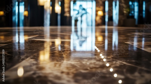 Wallpaper Mural A polished marble floor in a modern lobby with reflections and soft lighting. Torontodigital.ca