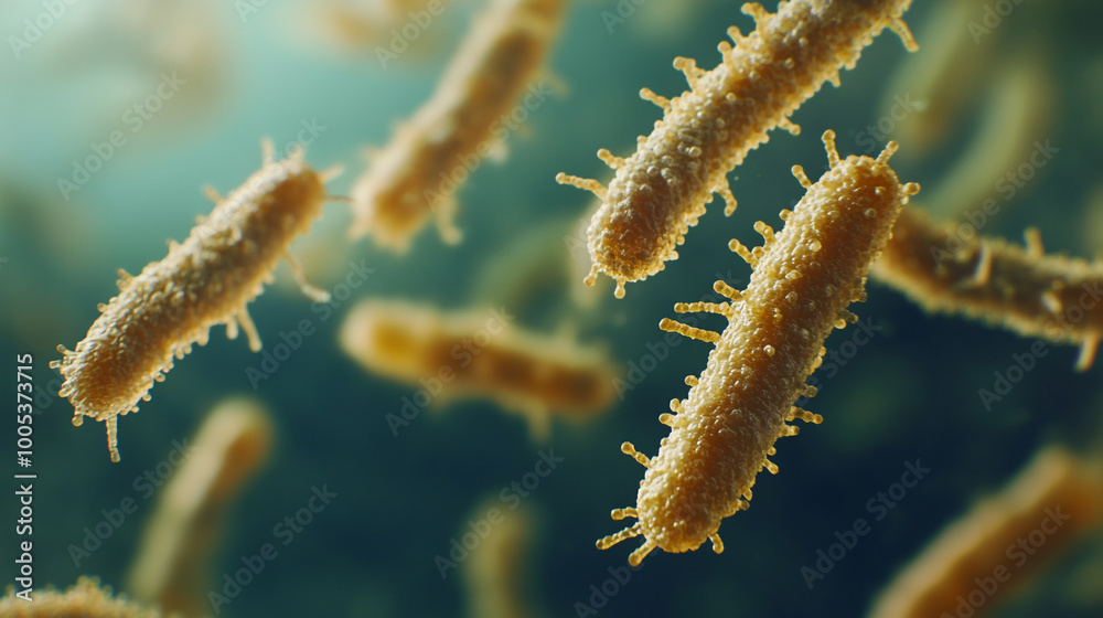 Fototapeta premium Bacteria in motion under a microscope showcasing intricate structures and patterns