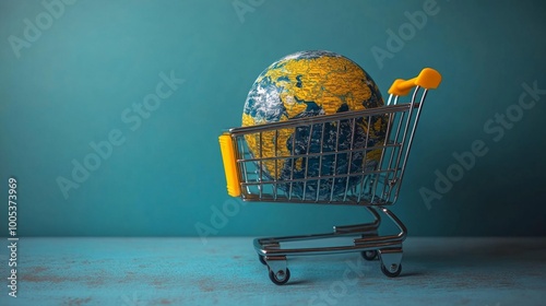 Shopping Cart with Earth Globe Generative AI