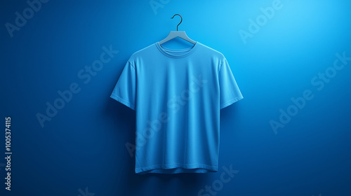 Light Blue T-Shirt on Hanger with Gradient Blue Background