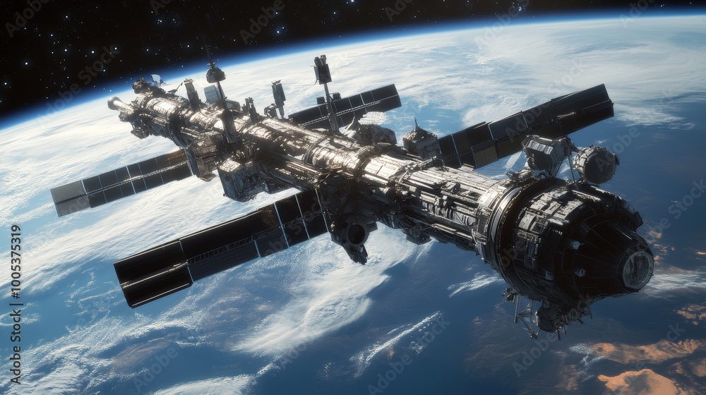A symbol of human ingenuity, this advanced space station orbits Earth, supporting scientific research and deep space exploration initiatives A symbol of human ingenuity, this advanced space station orbits Earth, supporting scientific research and deep space exploration initiatives