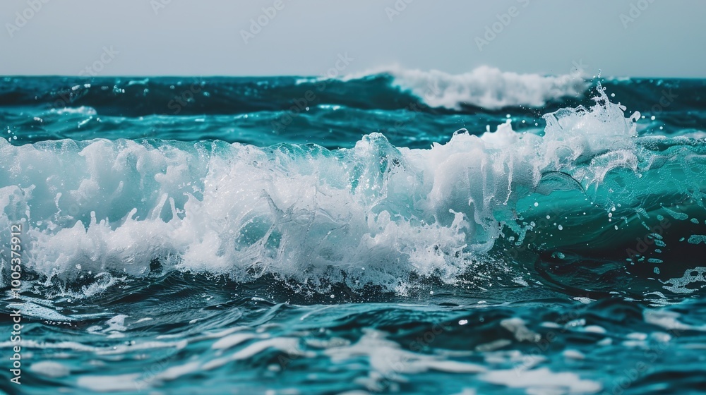 Ocean pure blue turquoise water texture with foam and waves Ocean pure blue turquoise water texture with foam and waves