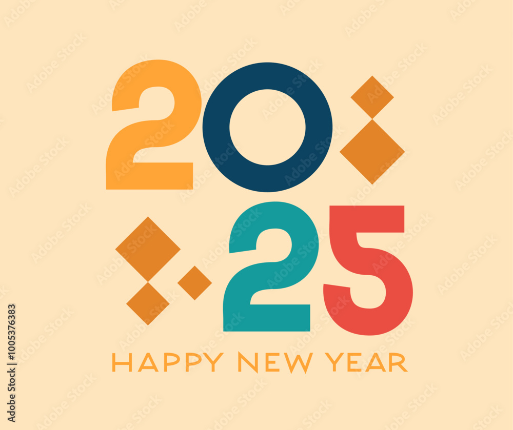2025 Simple Numbers with Geometric Elements. Happy New Year Retro Colors Design. 2025 Simple Numbers with Geometric Elements. Happy New Year Retro Colors Design.