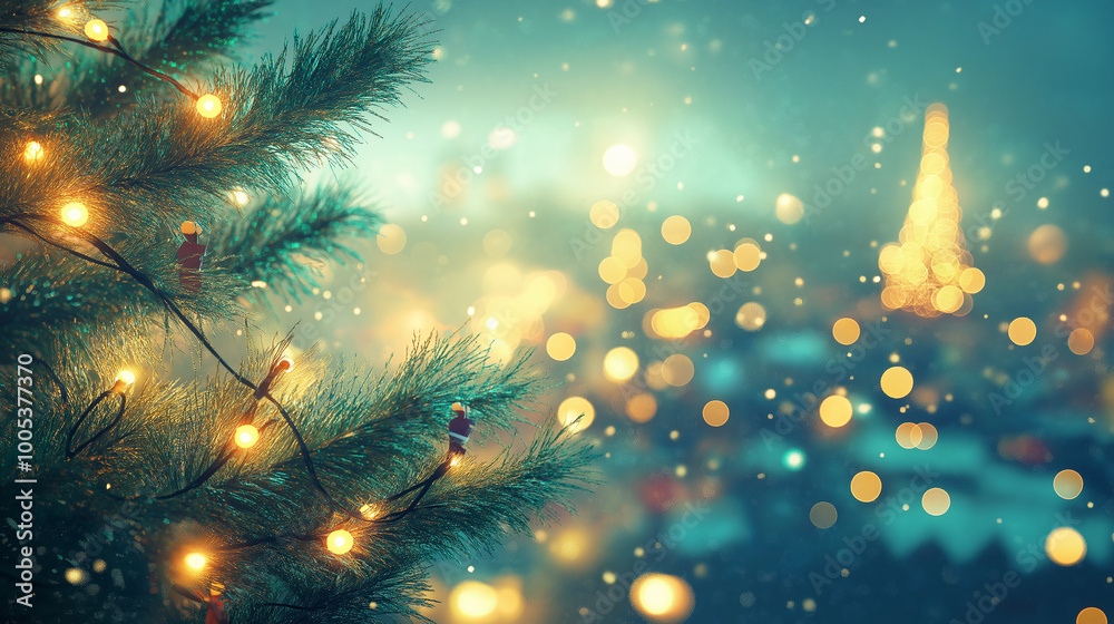 Fototapeta premium A Christmas tree with many ornaments and lights