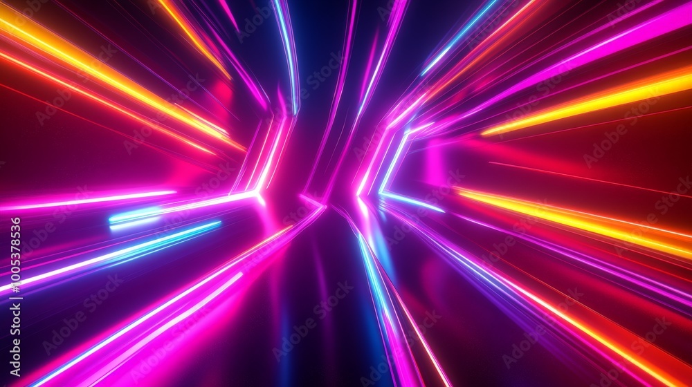 Abstract 3D background with bright neon rays and glowing lines in a spectrum of colors, delivering a vivid and energetic visual experience Abstract 3D background with bright neon rays and glowing lines in a spectrum of colors, delivering a vivid and energetic visual experience