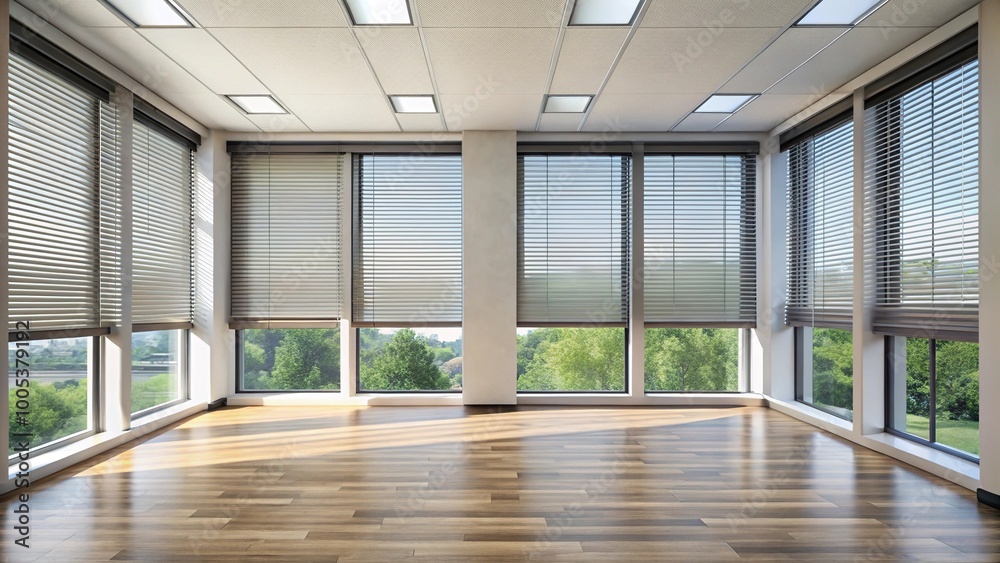 Fototapeta premium Roller blinds on modern windows with leading lines