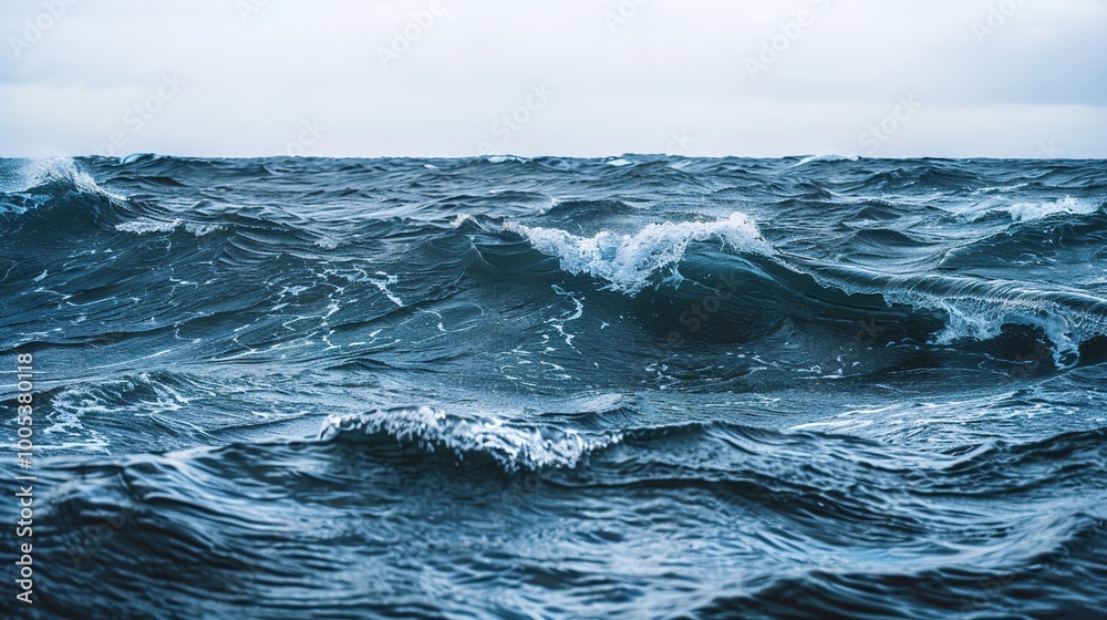 Ocean pure blue turquoise water texture with foam and waves
