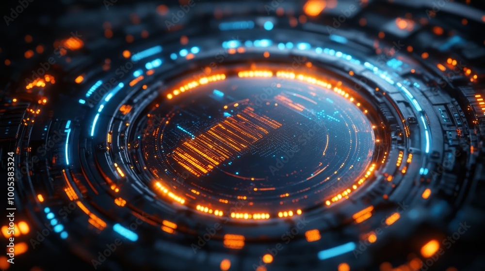 Glowing Circular Digital Interface in Cyber Environment Generative AI Glowing Circular Digital Interface in Cyber Environment Generative AI