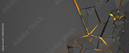 Abcstract 3d background with gold crack light photo