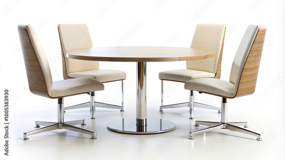 Round table and three chairs on white background Round table and three chairs on white background
