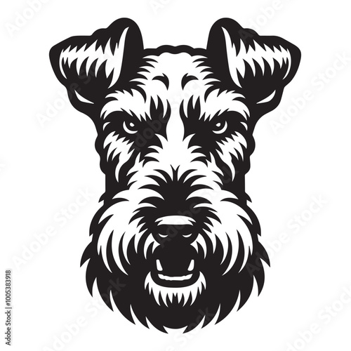 Airedale Terrier Dog Face Clipart Design - Dog Head Logo - Airedale Terrier Vector illustration in black and white
