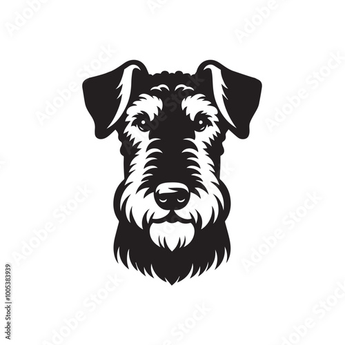 Airedale Terrier Dog Face Clipart Design - Dog Head Logo - Airedale Terrier Vector illustration in black and white
