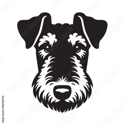 Airedale Terrier Dog Face Clipart Design - Dog Head Logo - Airedale Terrier Vector illustration in black and white
