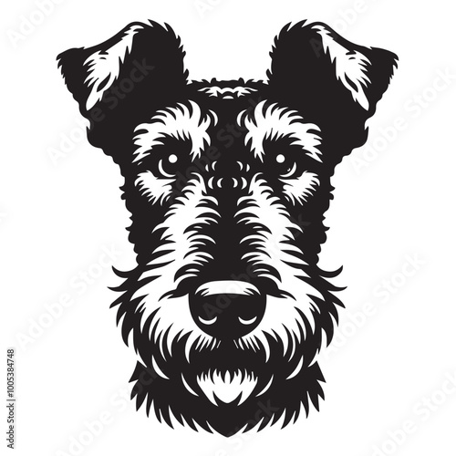 Airedale Terrier Dog Face Clipart Design - Dog Head Logo - Airedale Terrier Vector illustration in black and white
