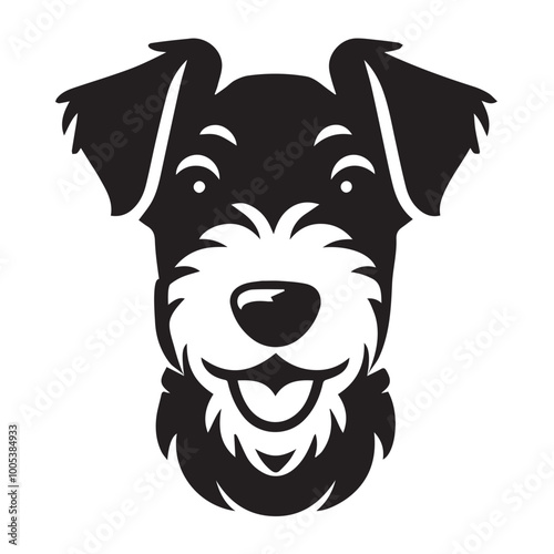 Airedale Terrier Dog Face Clipart Design - Dog Head Logo - Airedale Terrier Vector illustration in black and white
