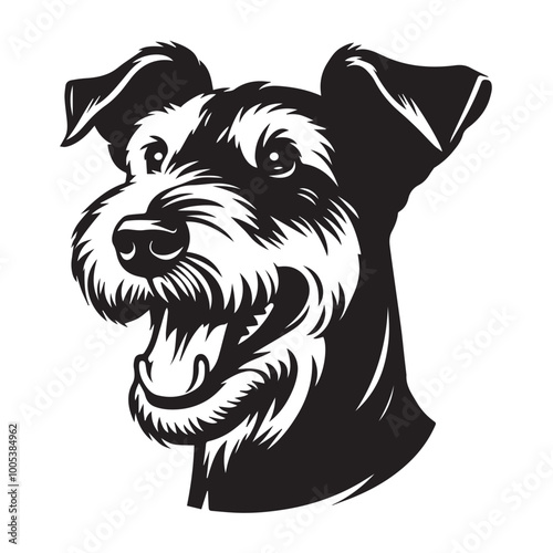 Airedale Terrier Dog Face Clipart Design - Dog Head Logo - Airedale Terrier Vector illustration in black and white

