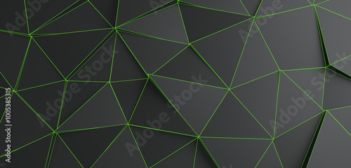 Fototapeta Naklejka Na Ścianę i Meble -  Abstract triangle shape background 3d, blck and green line