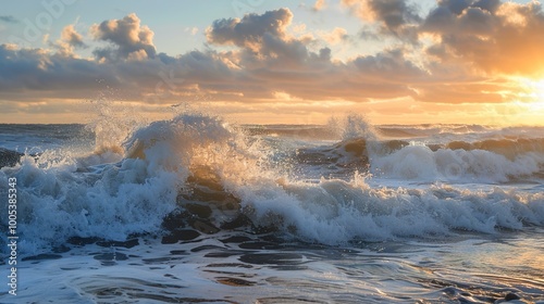 Ocean pure blue turquoise water texture with foam and waves