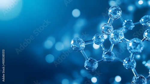 Abstract 3D Molecular Structure on a Blue Background