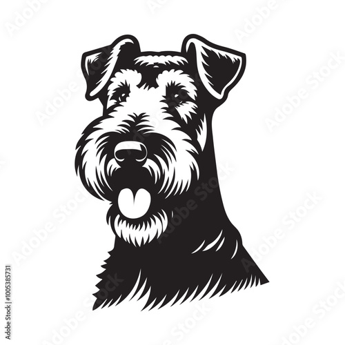 Airedale Terrier Dog Face Clipart Design - Dog Head Logo - Airedale Terrier Vector illustration in black and white
