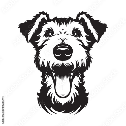 Airedale Terrier Dog Face Clipart Design - Dog Head Logo - Airedale Terrier Vector illustration in black and white

