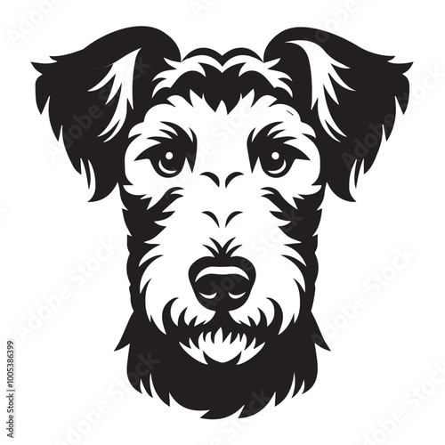 Airedale Terrier Dog Face Clipart Design - Dog Head Logo - Airedale Terrier Vector illustration in black and white

