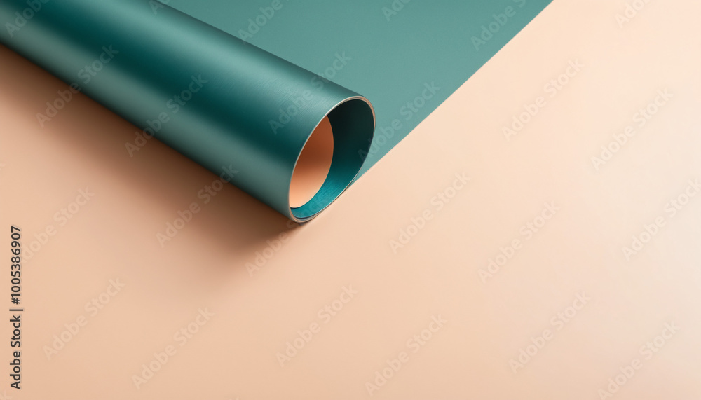 Rolled green paper on a peach background with elegant design