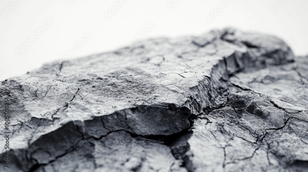 Fototapeta premium Close-up of textured, cracked rock surface in monochrome tones.