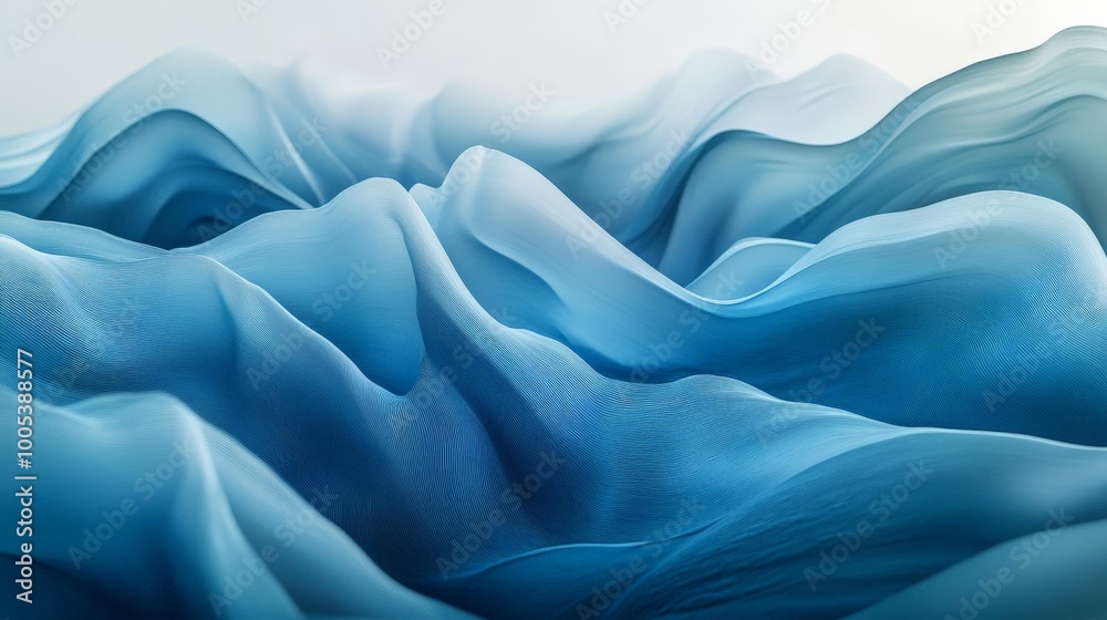 Obraz premium Abstract blue wave pattern with layered, flowing curves. The varying intensities of blue create a visually engaging and calming composition