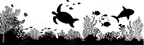 Underwater world scene silhouette