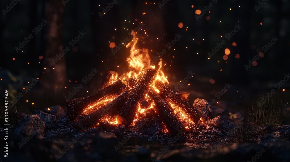 A vibrant campfire with glowing embers, surrounded by nature, creating a warm atmosphere. A vibrant campfire with glowing embers, surrounded by nature, creating a warm atmosphere.