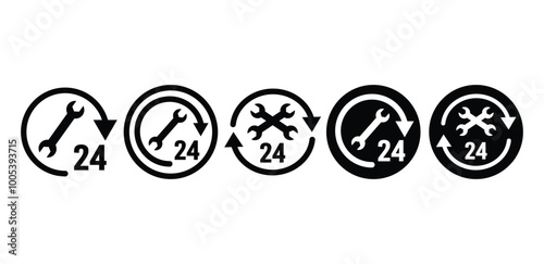 set of car service 24 hours symbol sign badge icon vector design black white color illustration